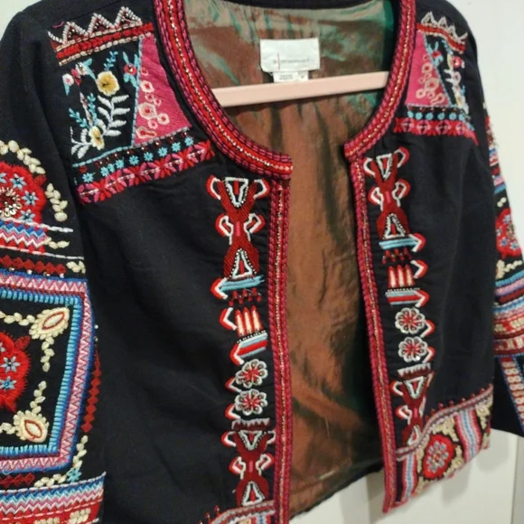Anthropologie Red and Black Embroidered Blazer - Picture 3 of 7